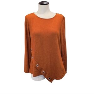 I.N. Studio Terricotta Long Sleeve Top with Grommet Accents